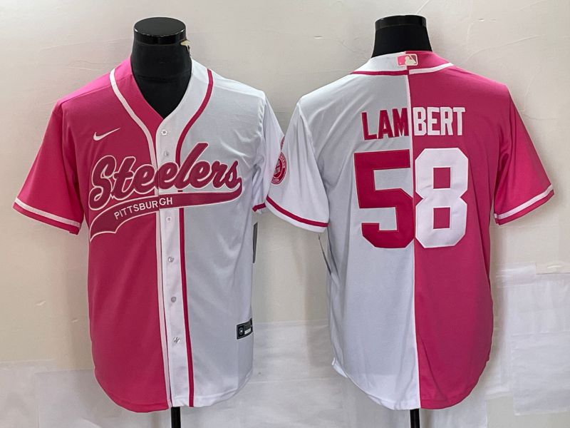 Men Pittsburgh Steelers #58 Lambert Pink white Co Branding Nike Game NFL Jersey style 1